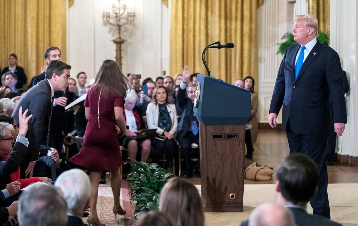 The incident with CNN reporter Jim Acosta, left, that prompted his White House pass being revoked.