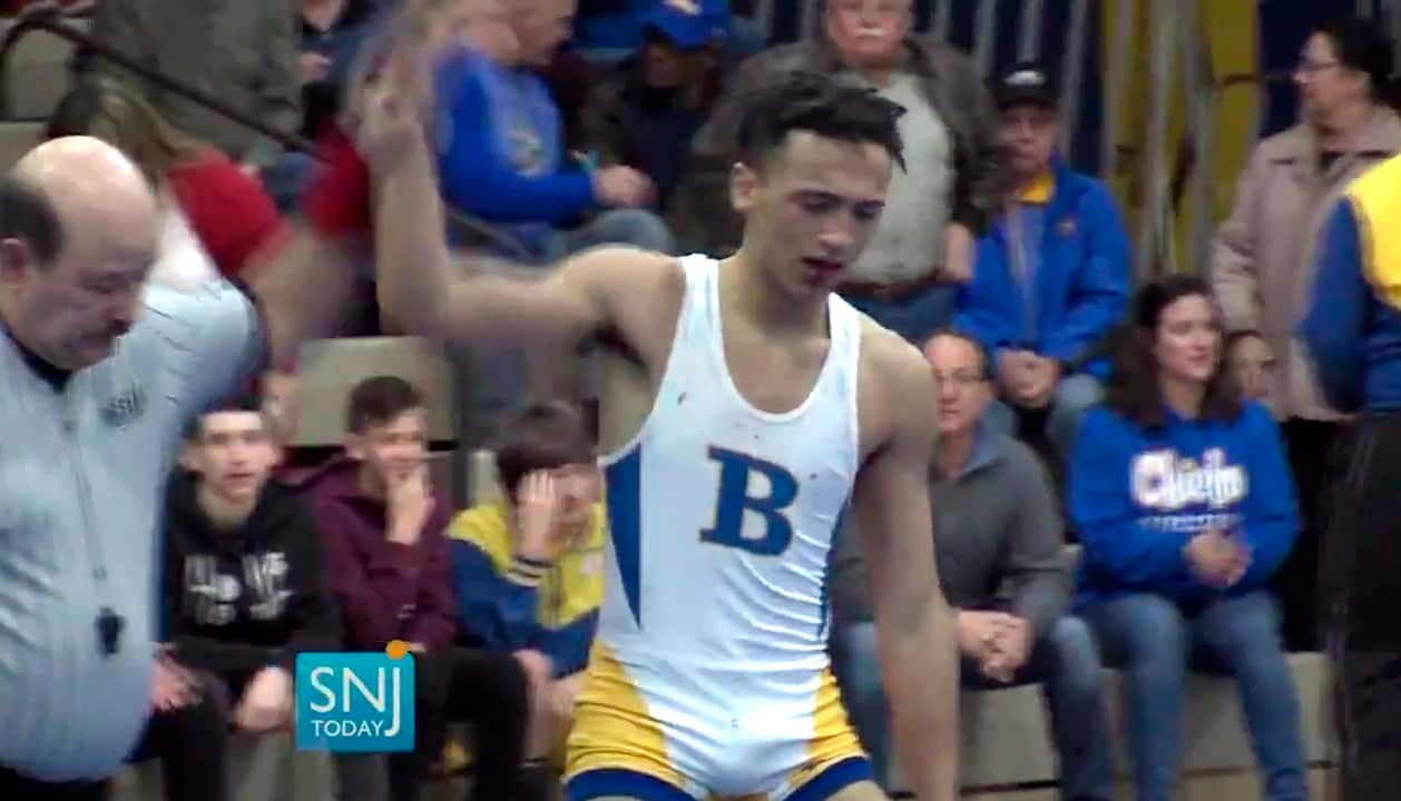 Wrestler Andrew Johnson after winning his match.