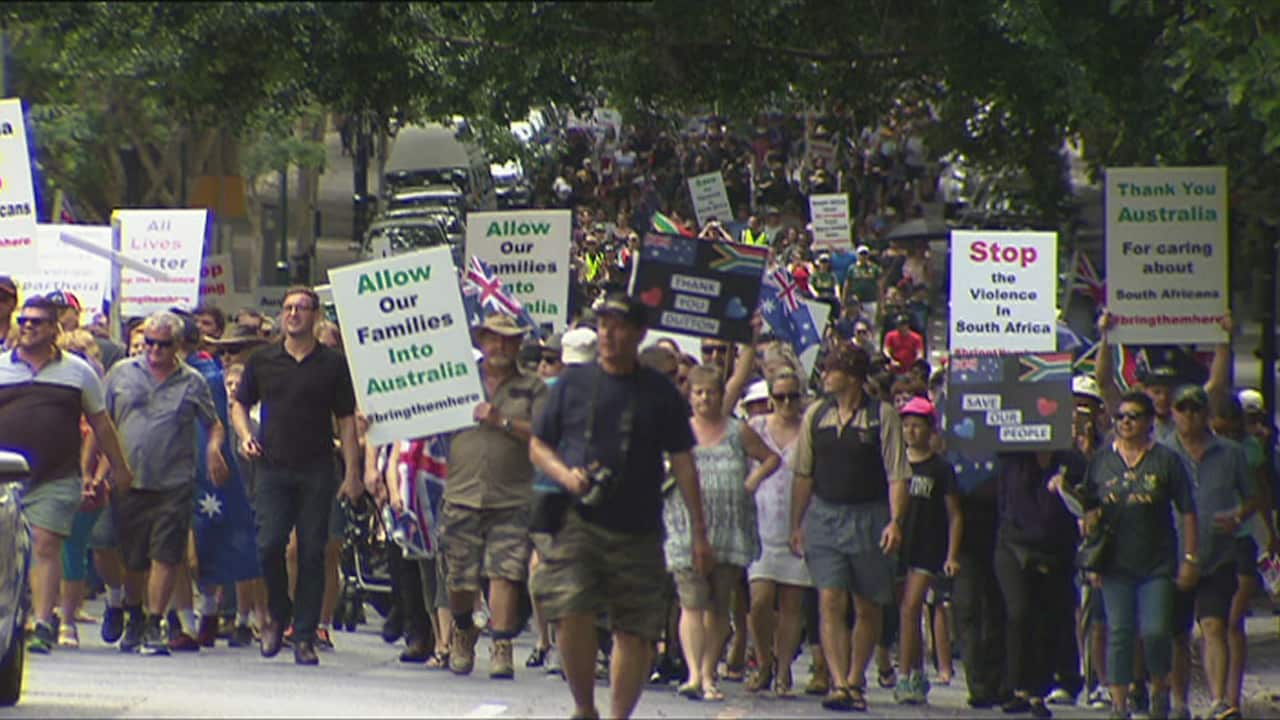 A rally in support of South African white farmers in Brisbane.