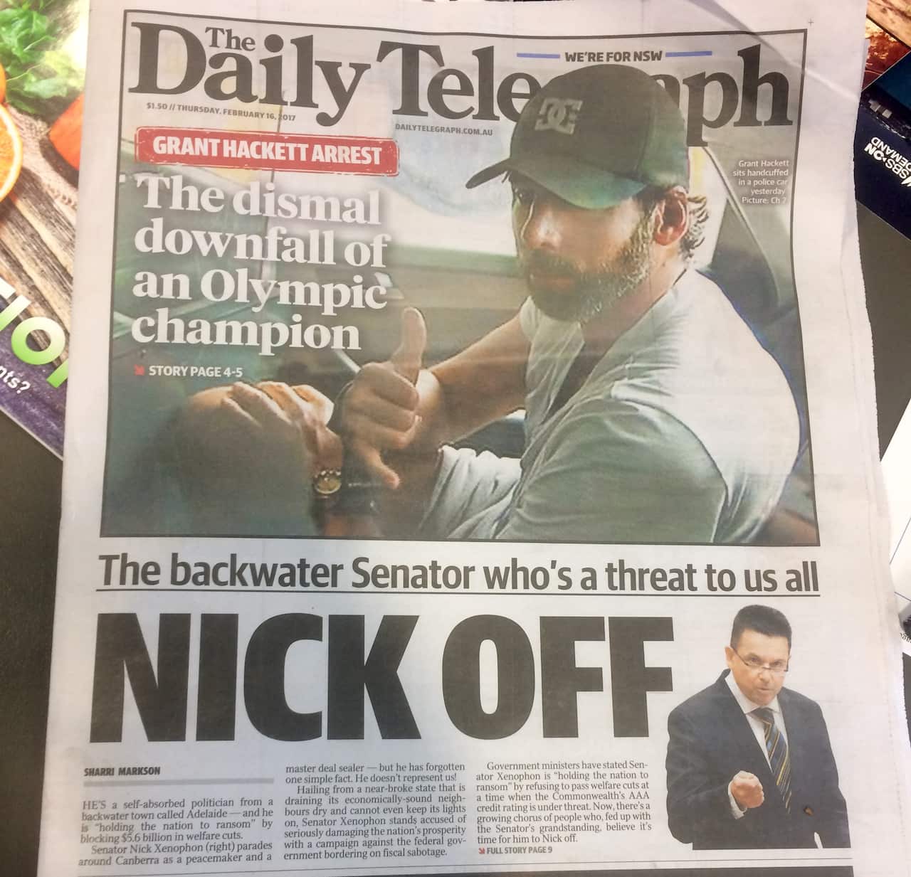 The Daily Telegraph's front page on February 16.