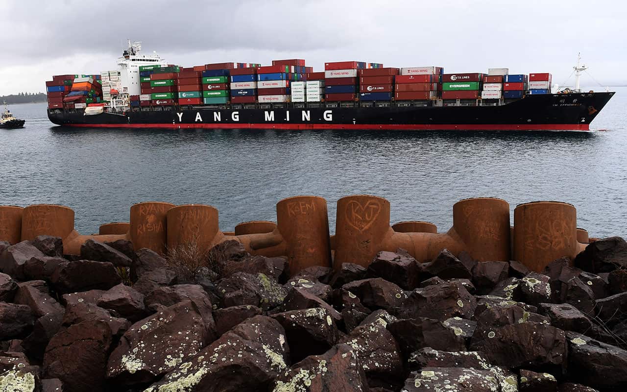 The container ship YM Efficiency arrives at Port Botany in Sydney, Wednesday, June 6, 2018.