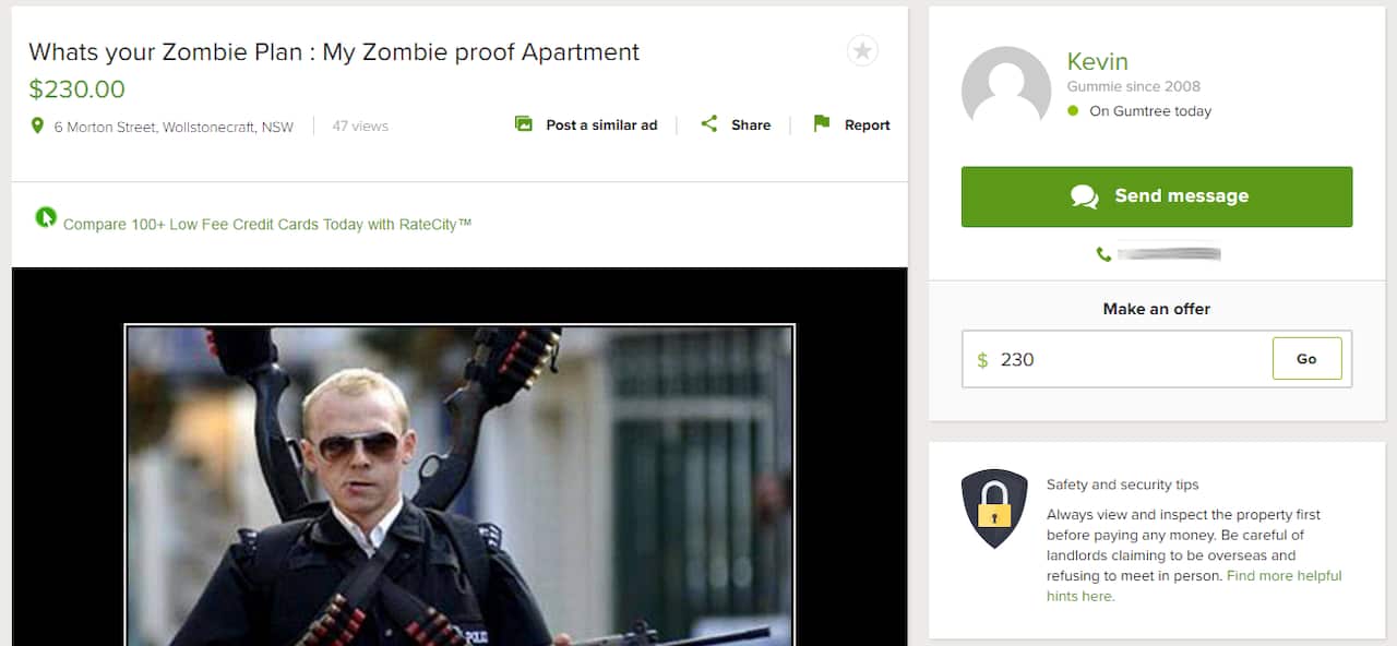 Zombie proof apartment for $230