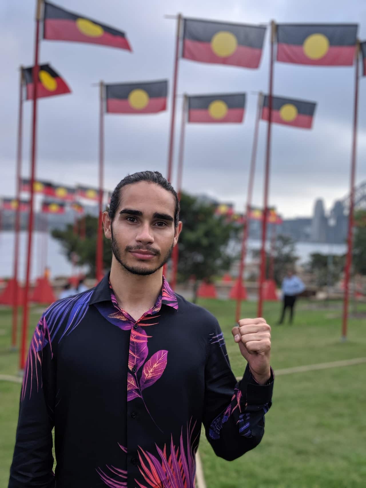 Isaiah Firebrace, Yorta Yorta and Gunditjmara, musician also performed at the WulgulOra ceremony at Barangaroo on Gadigal land this morning.