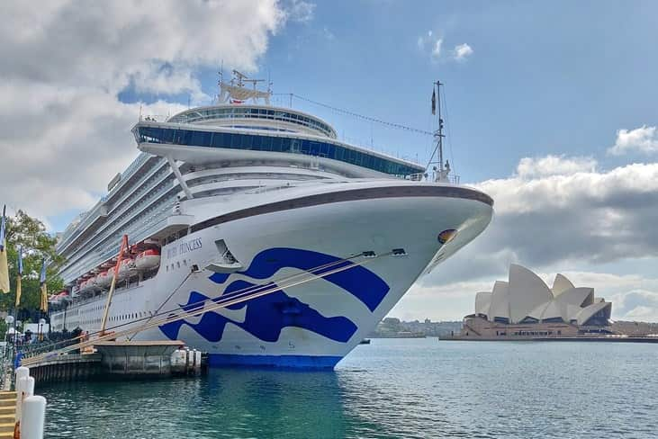 The Ruby Princess cruise ship docked in Sydney's Circular Quay