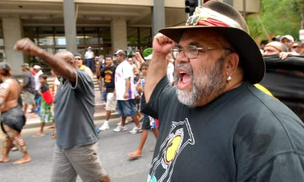 Indigenous leader Sam Watson marches in a death in custody protest he organised in Brisbane, 20 December 2006.