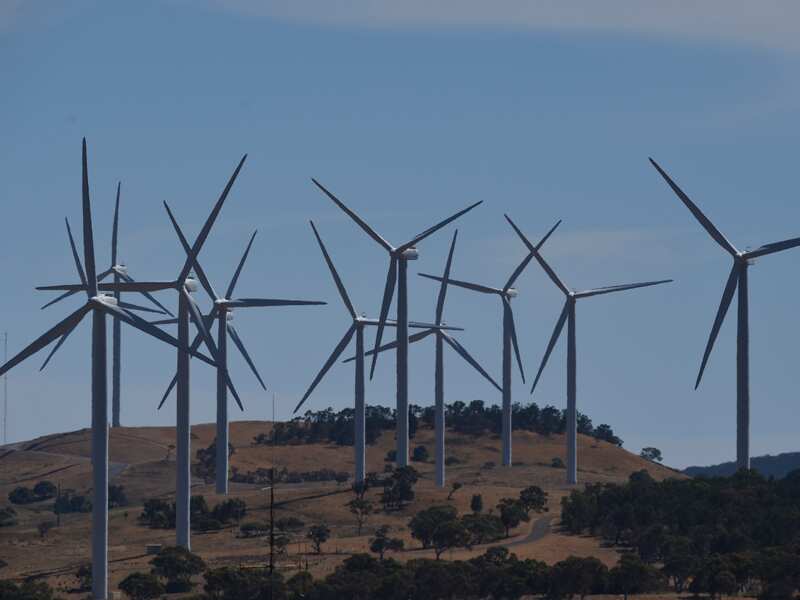 A wind farm is seen near Canberra