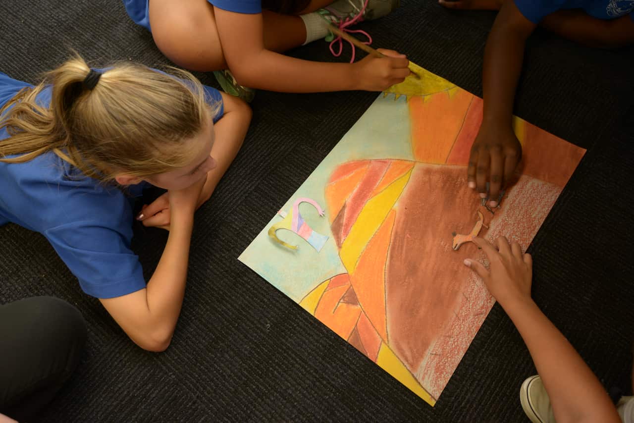 Bangerang students working on Dunggula:The Murray River