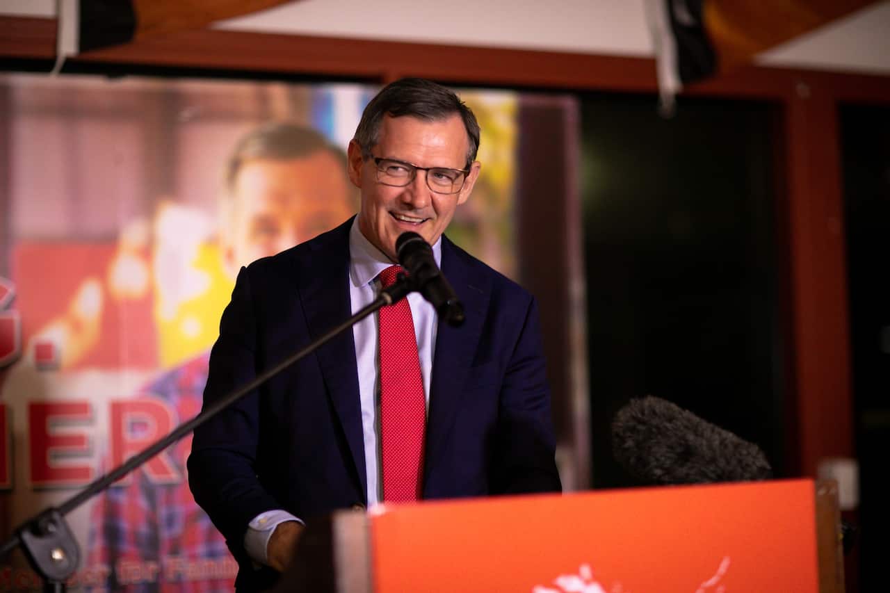 NT Chief Minister Michael Gunner addresses supporters at Labor's election headquarters in Darwin