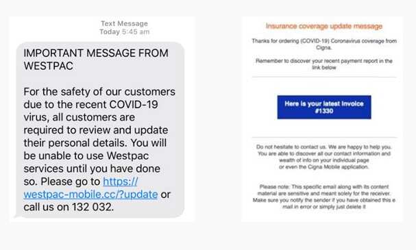 Fake banking and insurance messages