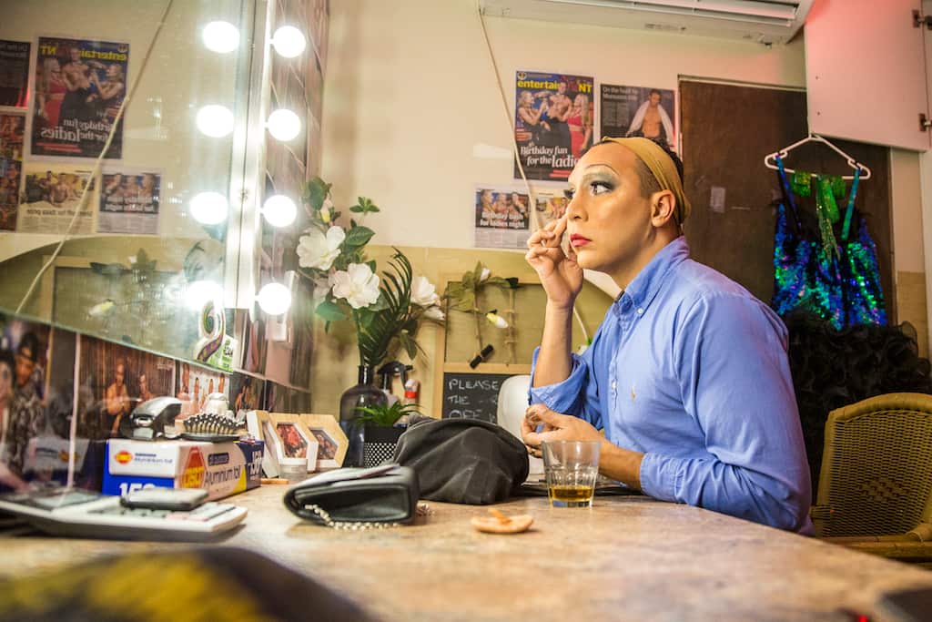 Josie at the make-up table backstage 