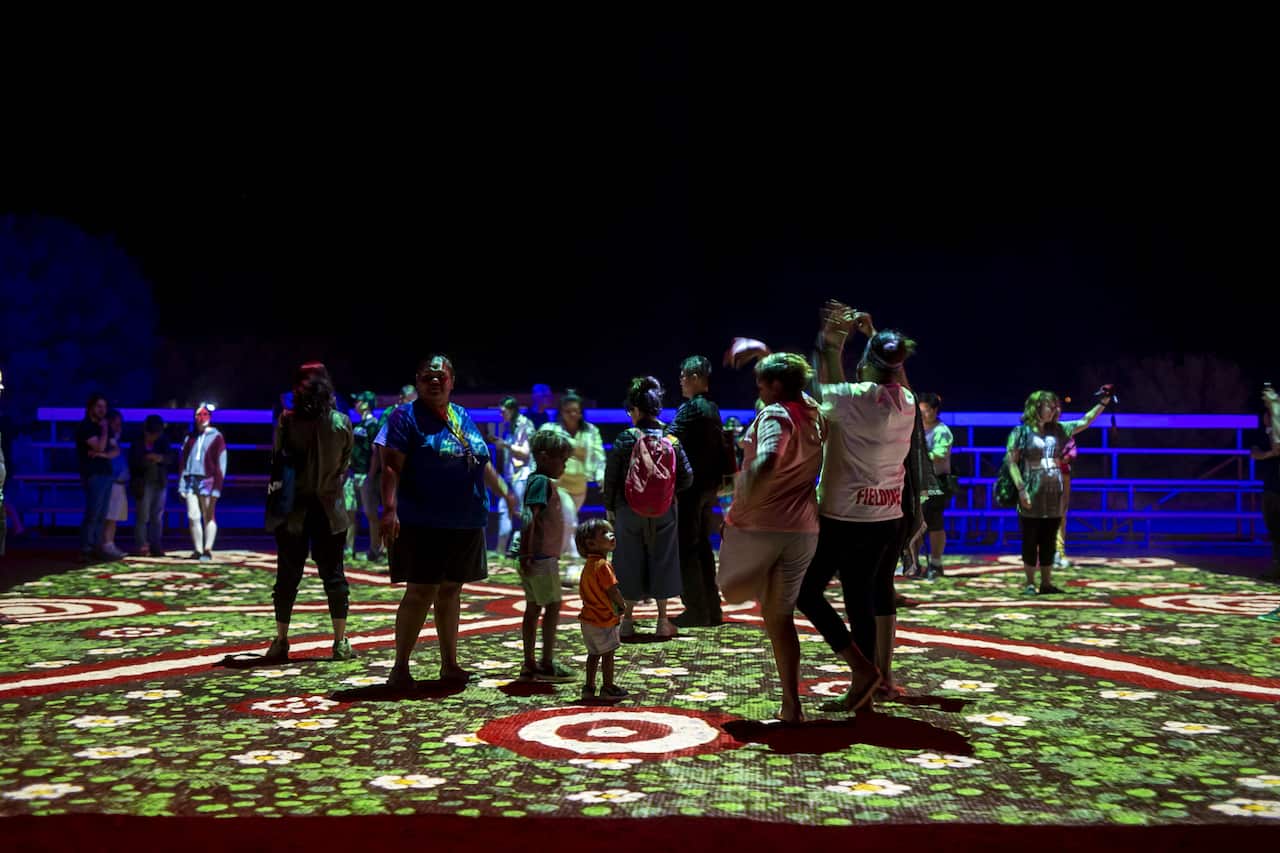 Visitors at the light display at Desert Park, Alice Springs.