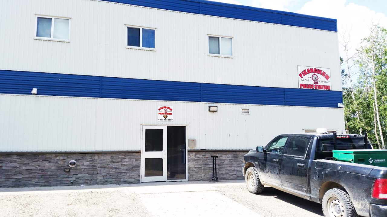 The Pikangkum police station has seen more than one major protest.