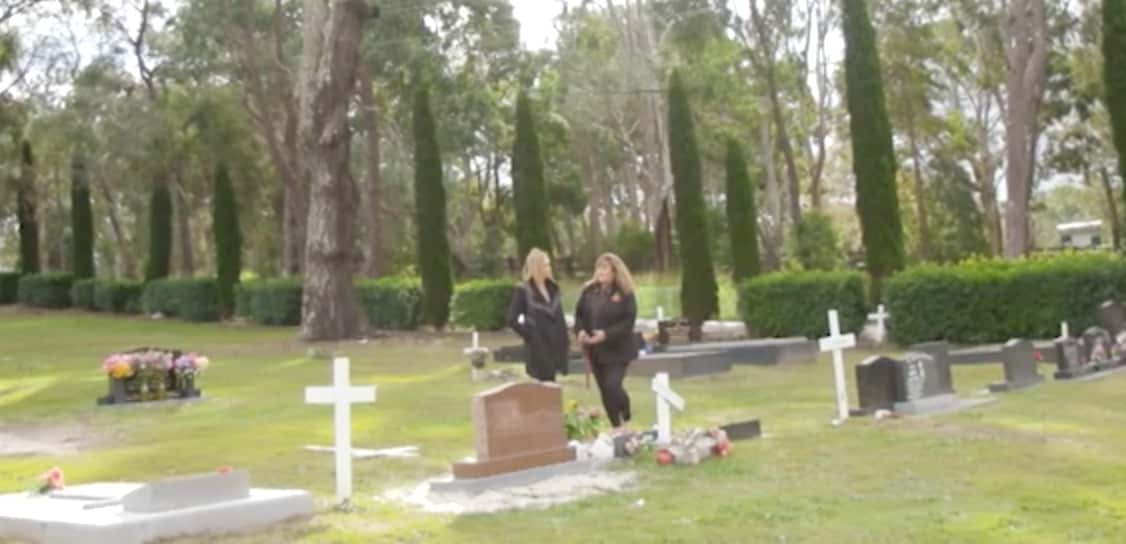 Tracey Hanshaw at Rebecca Maher's grave