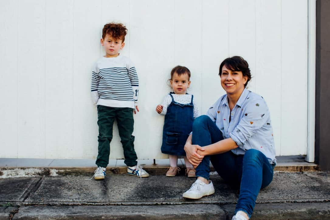 Beck Feiner with son Levi and daughter Esme.