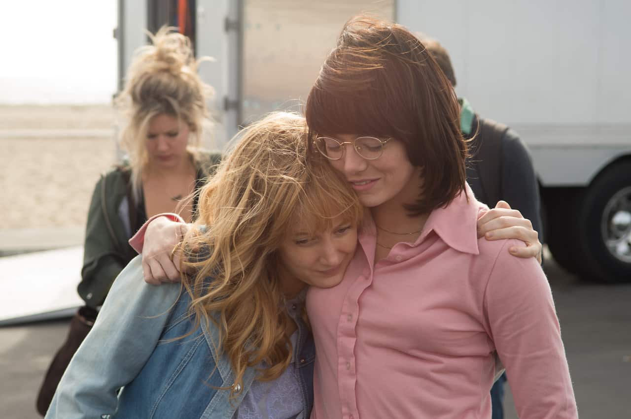 Andrea Riseborough and Emma Stone in the film BATTLE OF THE SEXES. Photo by Dale Robinette. © 2017 Twentieth Century Fox Film Corporation All Rights Reserved