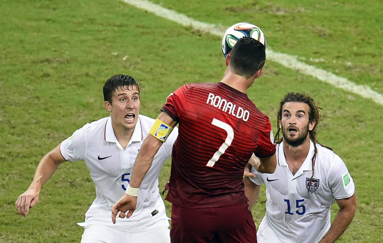 Cristiano Ronaldo towers for a header during the 2014 World Cup