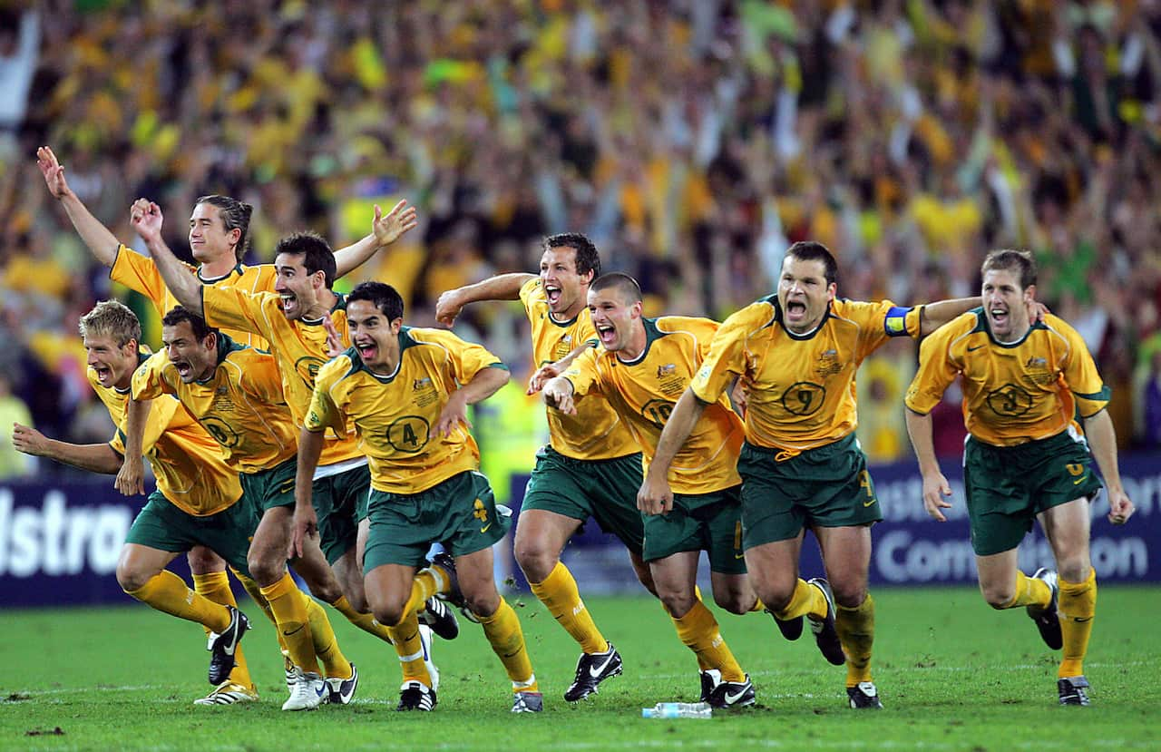 The Australian Socceroos jubilate after