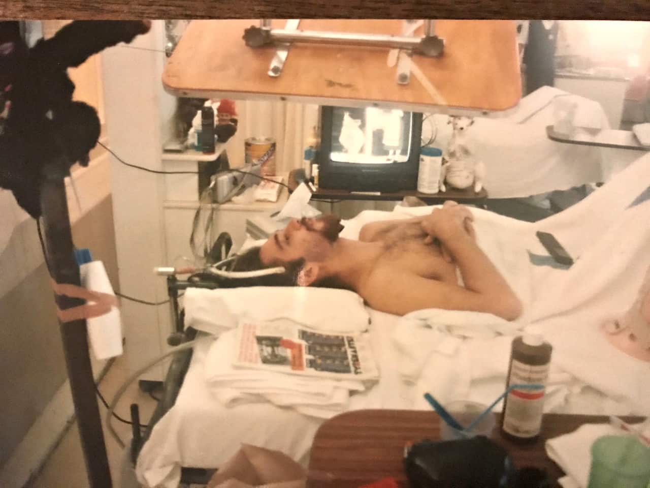 Anibal Juncal in hospital after breaking his neck.