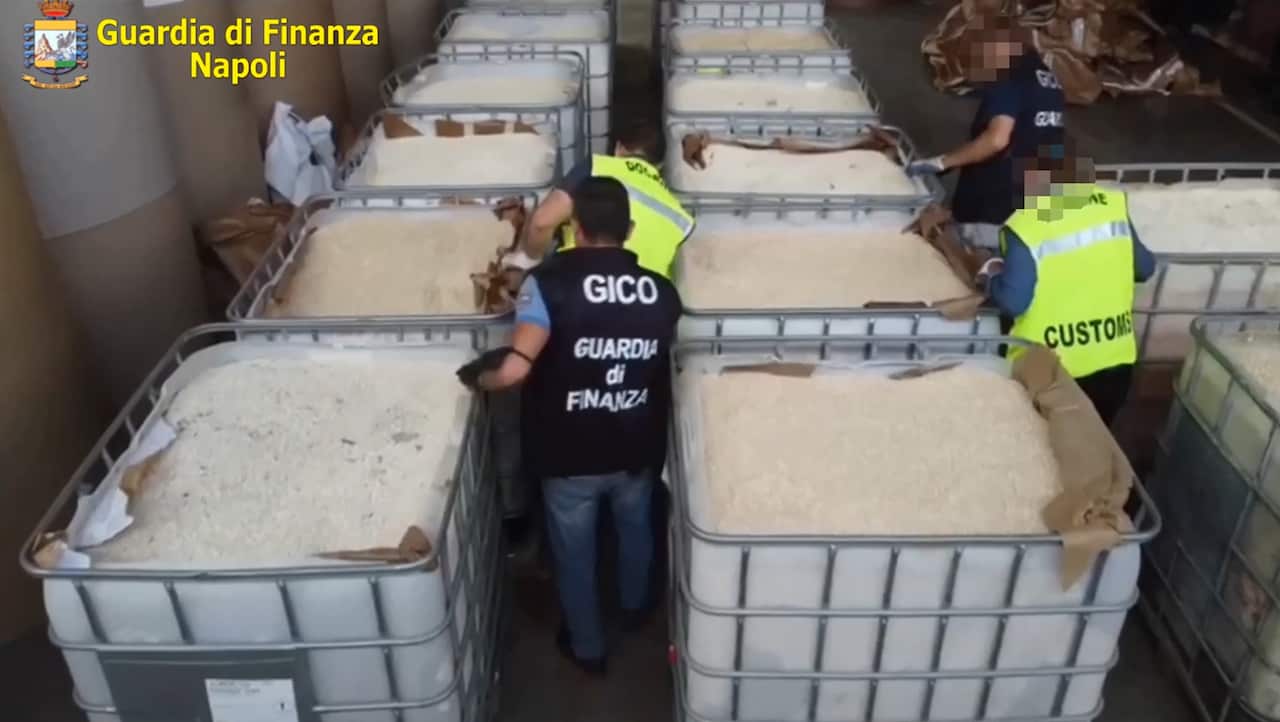 photo from an undated video handout on July 1, 2020 by the Naples branch of the Italian law enforcement agency shows a record seizure of 14 tons of amphetamines