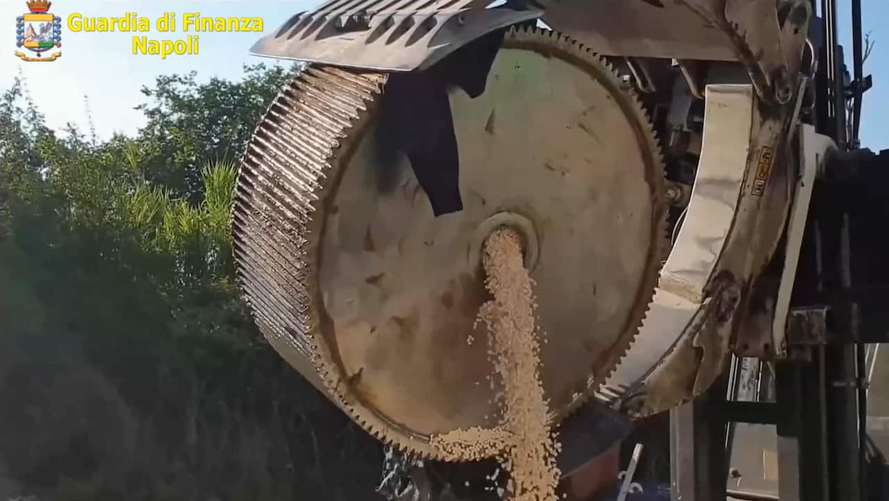  photo from an undated video handout on July 1, 2020 by Naples branch of the Italian law enforcement agency shows a record seizure of 14 tons of amphetamines