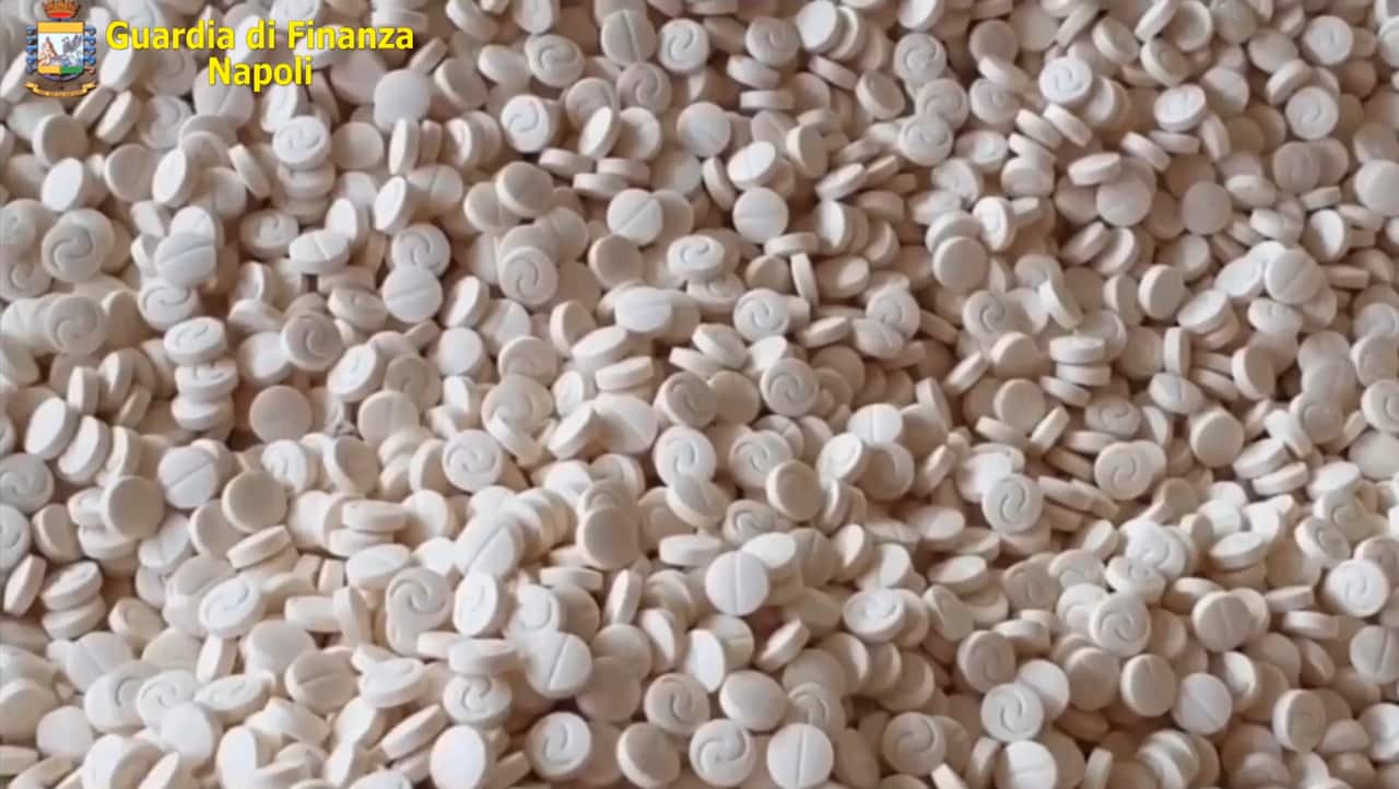 photo from an undated video handout on July 1, 2020 by the Naples branch of the Italian law enforcement agency shows a record seizure of 14 tons of amphetamines