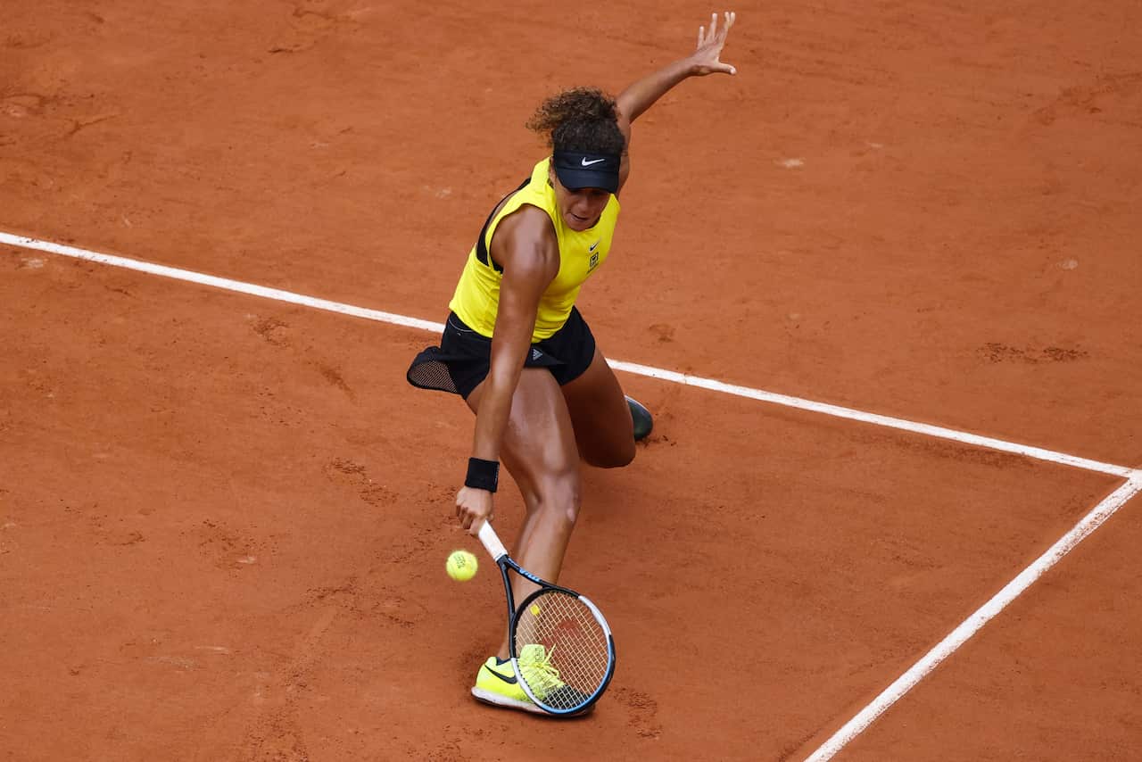 Egypt's Mayar Sherif returns the ball to Czech Republic's Karolina Pliskova during their women's singles first round tennis match