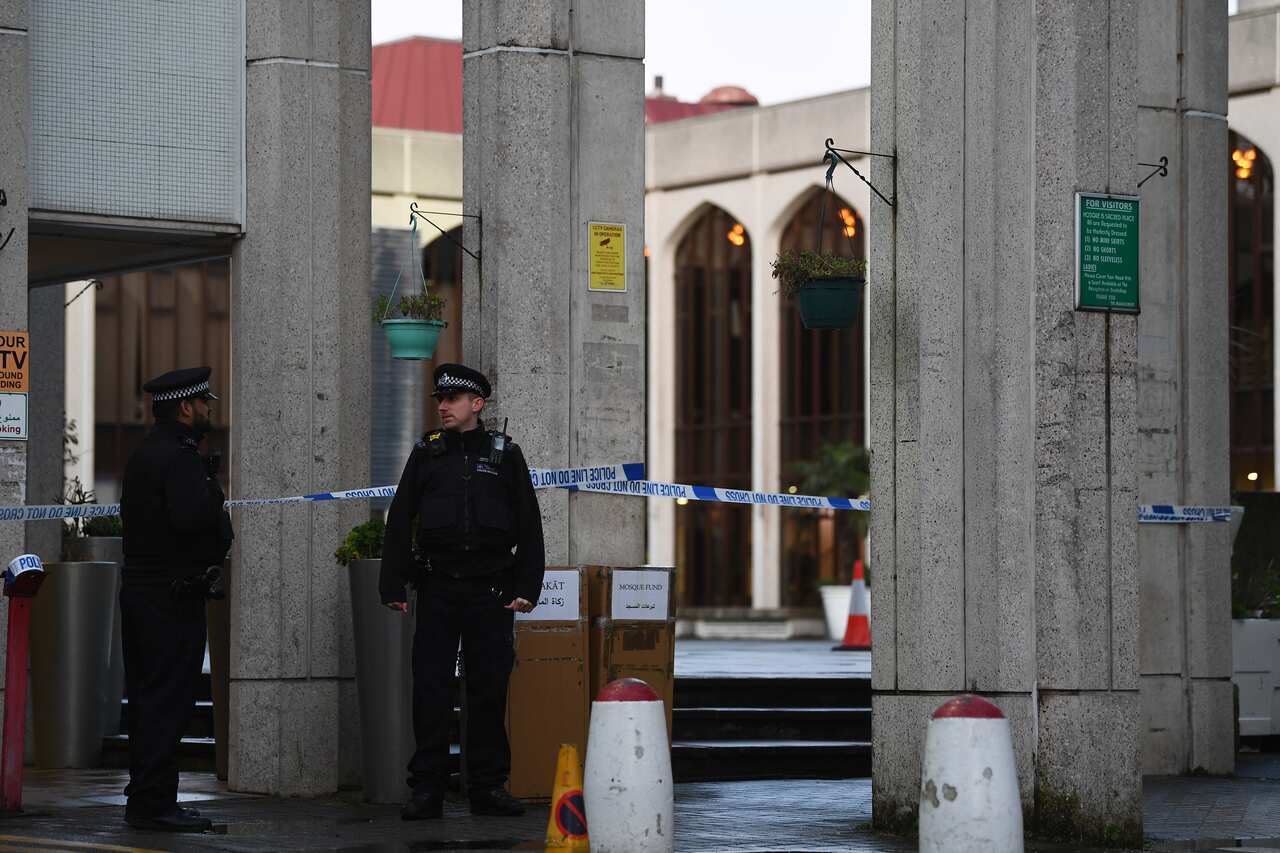 Police outside London Central Mosque in Regent's Park.