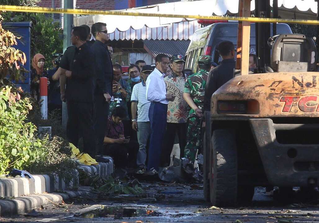 Indonesian President Joko Widodo visits one of the sites of the church attacks in Surabaya, East Java.