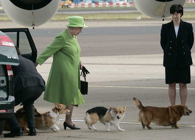 The Queen arrived from Canada and departed for Scotland accompanied by her corgis. 