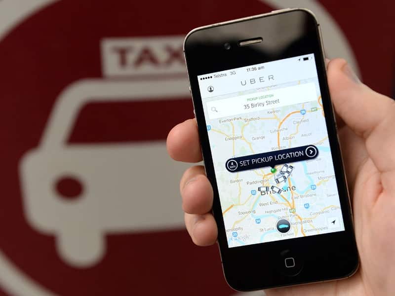 A screen shot of the Uber taxi app in Brisbane