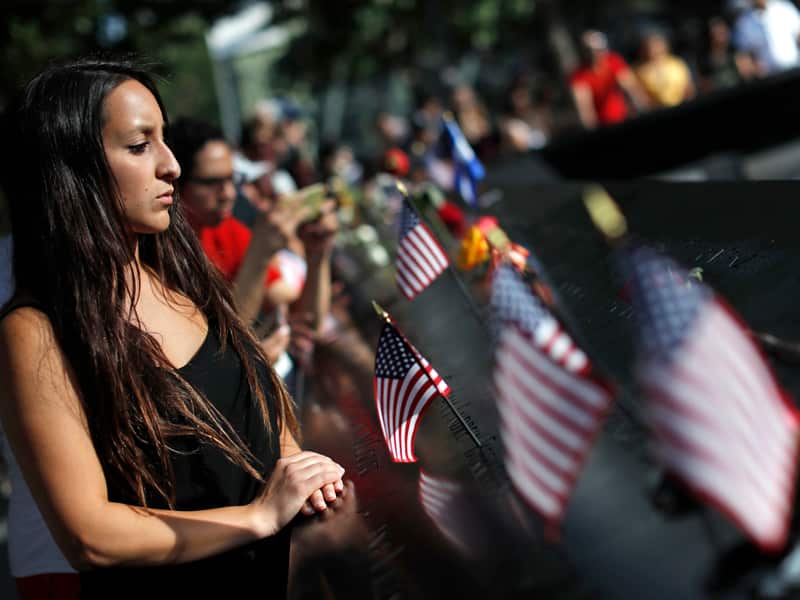 A visitor at the National September 11 Memorial