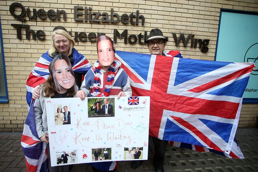 Royal fans outside Lindo Wing of St. Mary's hospital.