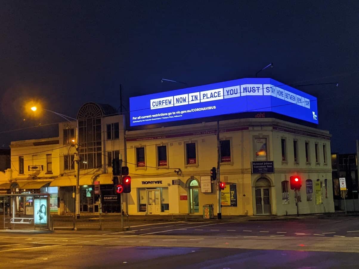 Un'immagine del coprifuoco di Melbourne