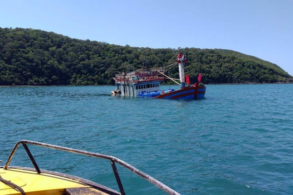 The abandoned boat in waters off Cape Kimberley.
