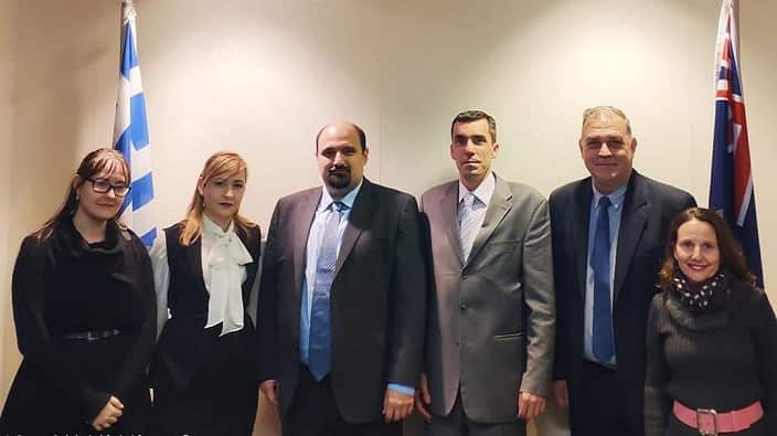 Greek Finance Department General Secretary Christos Triantopoulos, with members of Greek Consulate of Greece in Melbourne. 
