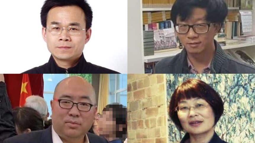 Chinese scholars Li Jianjun (top left) and Chen Hong (top right) and media officials Li Dayong (bottom left) and Tao Shelan (bottom right).