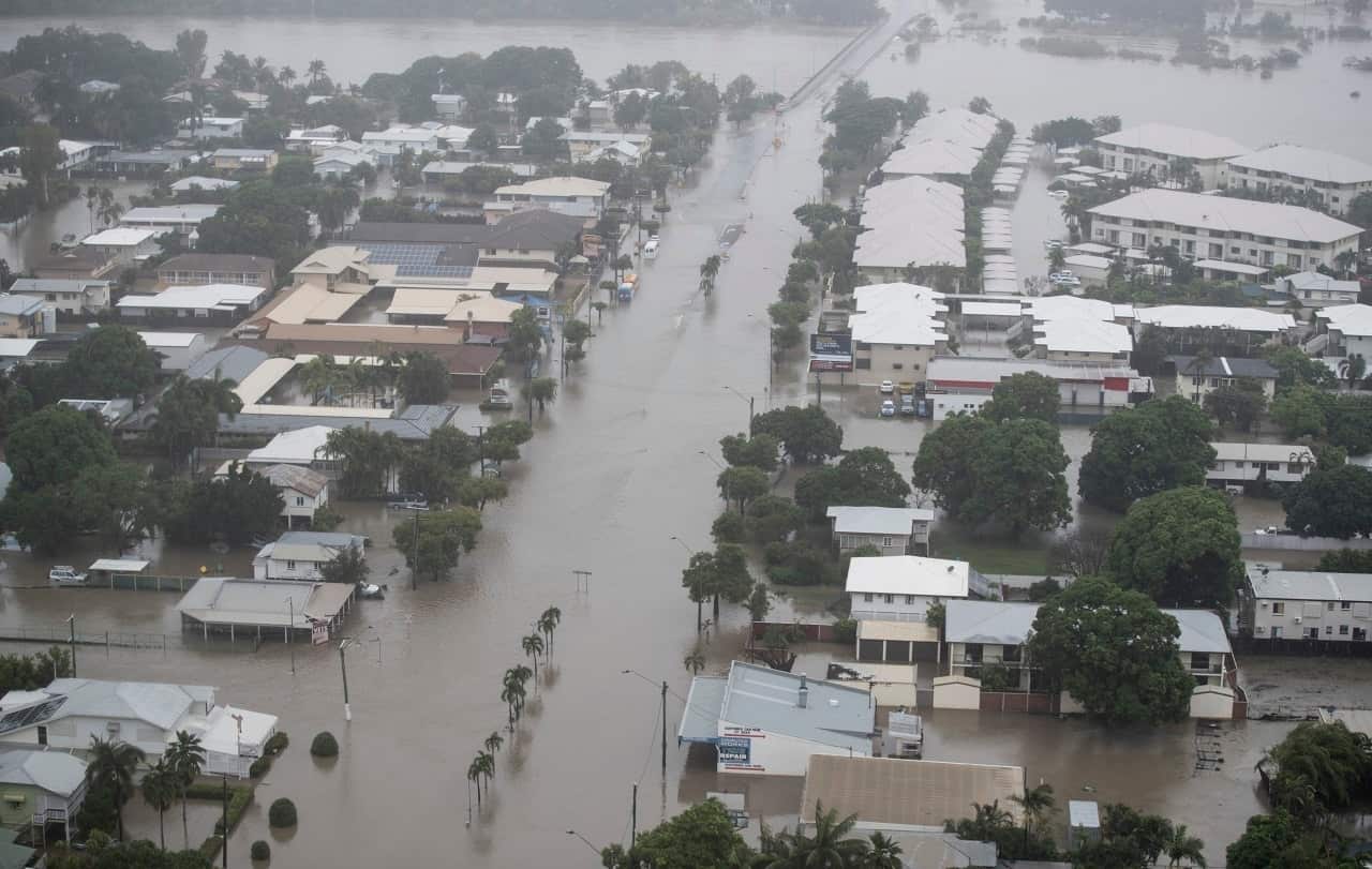 Houses inundated with flood waters in Townsville, North Queensland,