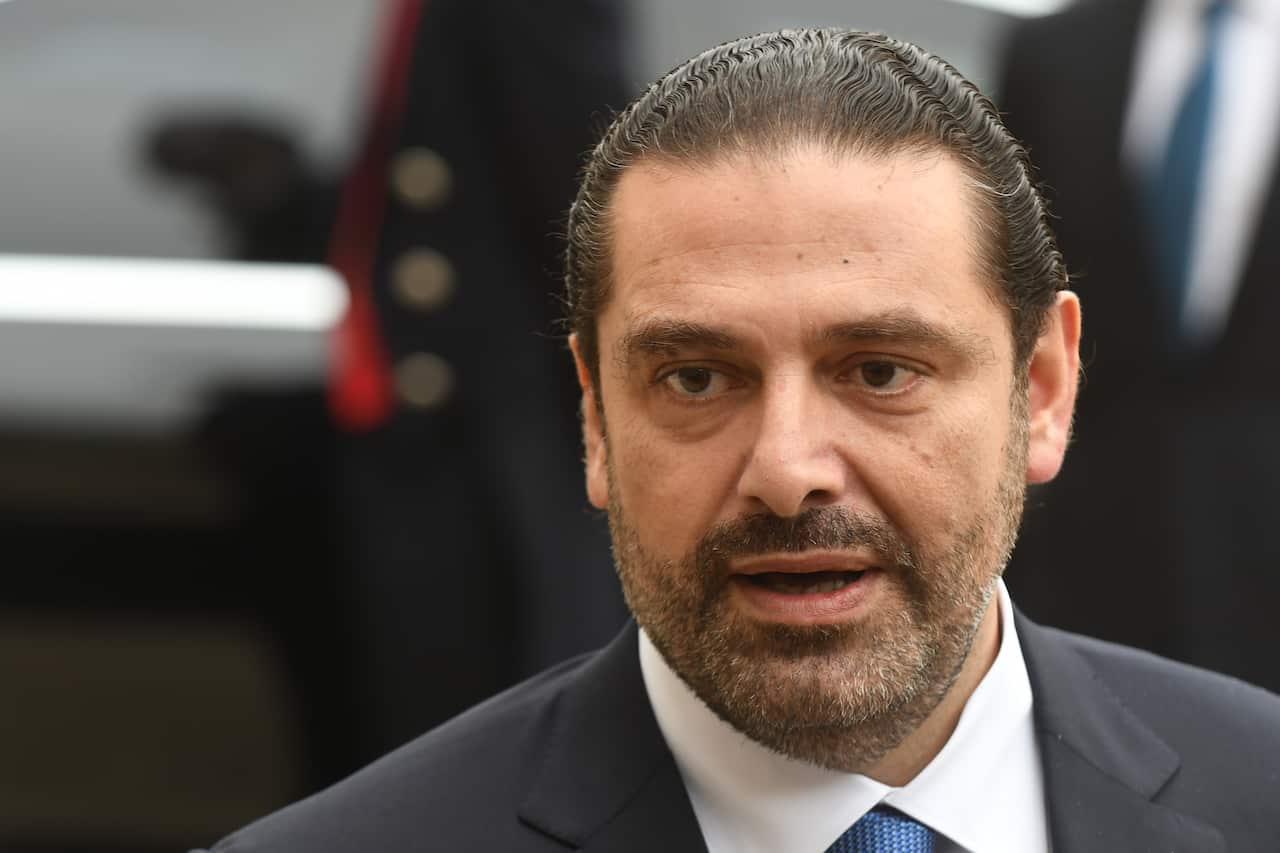 Lebanese Prime Minister Saad Hariri talks to the press after his lunch at the Elysee Palace, in Paris on November 18, 2017. Photo by Ammar Abd Rabbo/ABACAPRESS.COM.