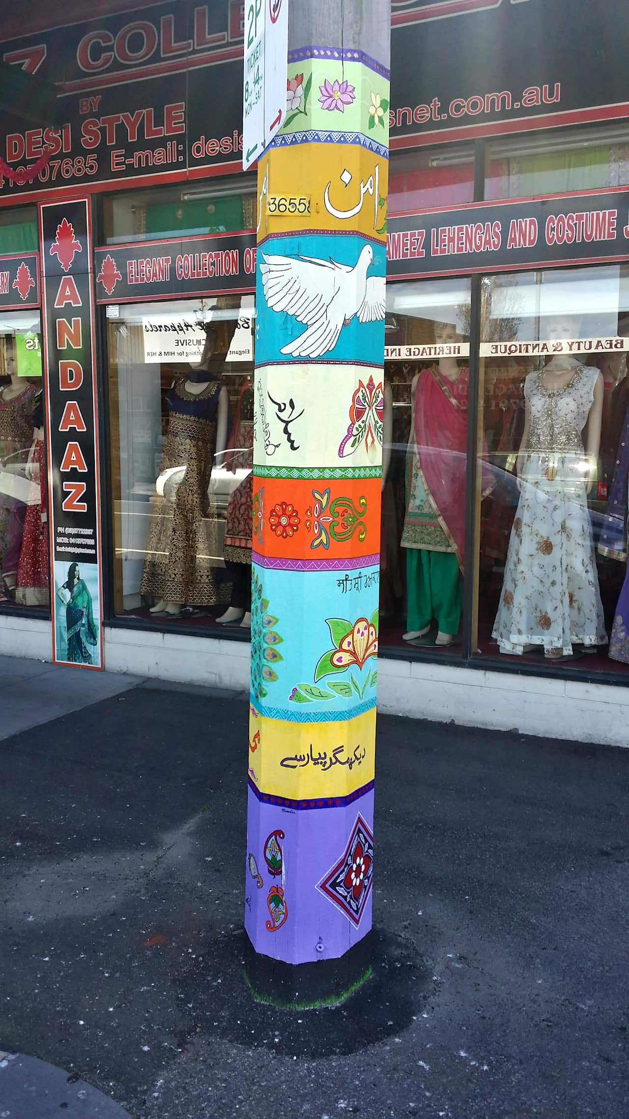 Sohail Yamin painting pole at Little India cultural precinct