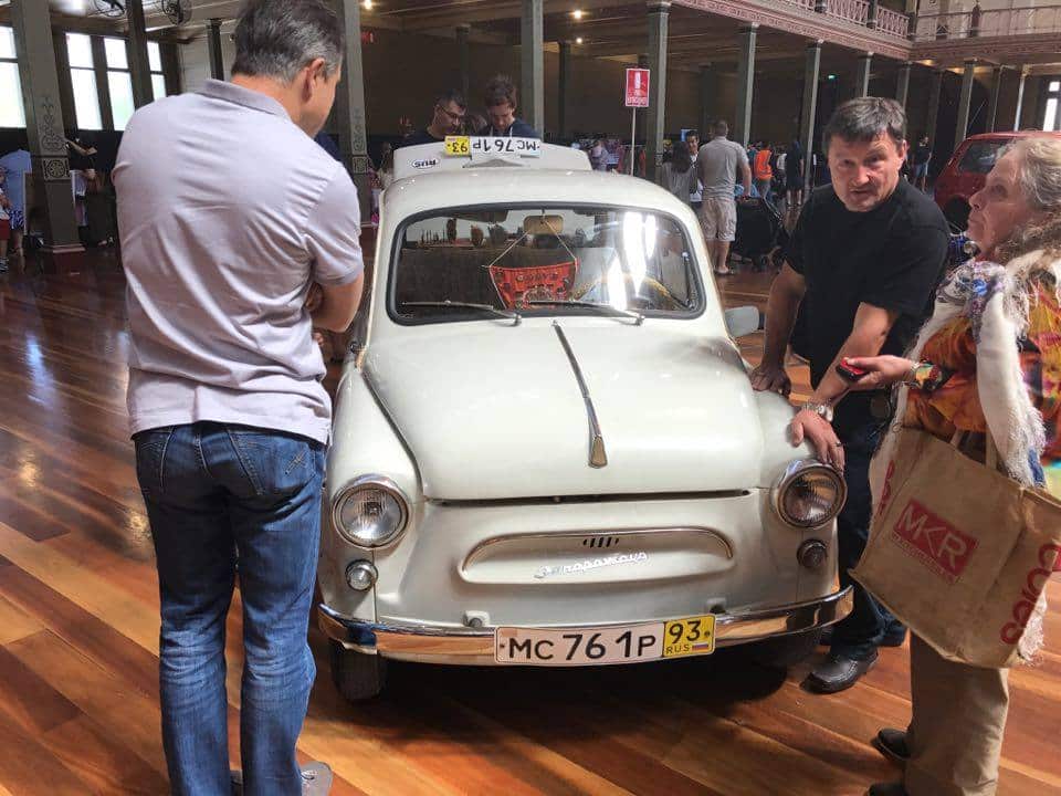 Proud owner of a very rare car, the Zaporozhets