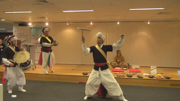 A performance by Solwot, traditional percussion team 