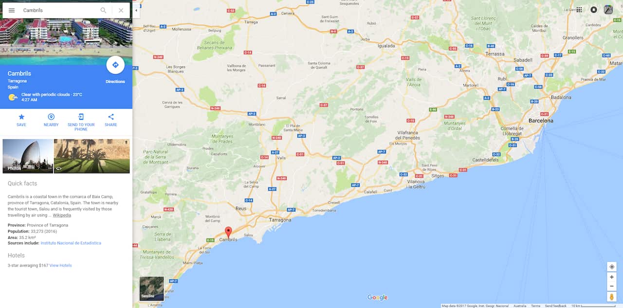 Map of Southern Spain Cambrils Barcelona