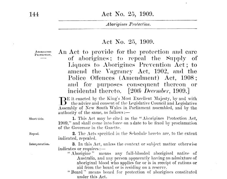 An Act to provide for the protection and care of aborigines