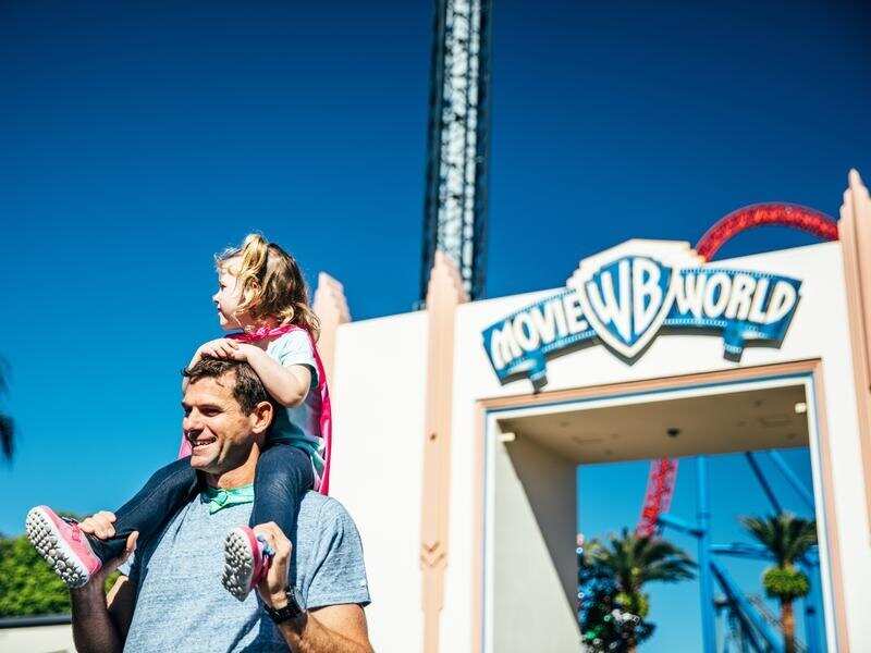 A farther and Daughter outside Movie World.