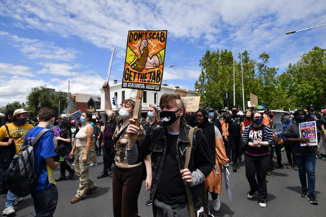 Those in support of vaccination held protests in Melbourne to counter anti-vaccination protesters with the former wearing masks.