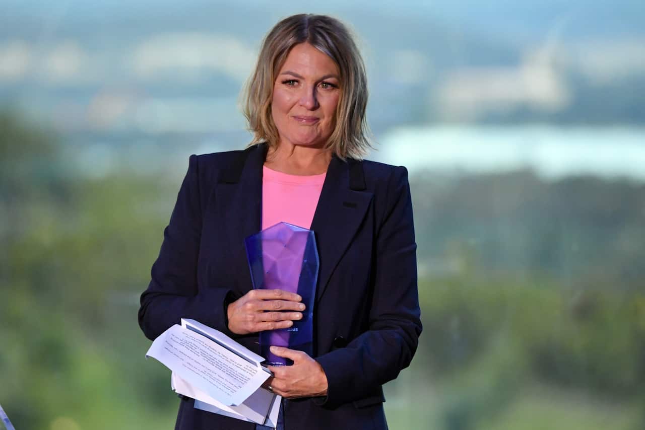 2022 Local Hero Shanna Whan wins during the 2022 Australian of the Year Awards ceremony, at the National Arboretum in Canberra, Tuesday, January 25, 2022. (AAP Image/Mick Tsikas) NO ARCHIVING