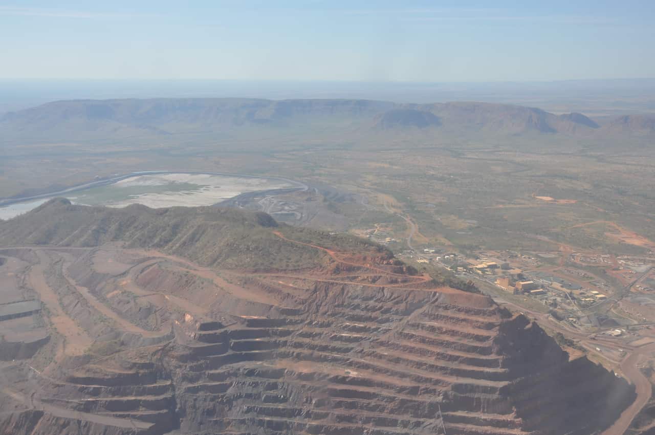 Aerial view of Rio Tinto’s Argyle Diamond Mine in Western Australia, Sunday, May 5, 2013. (AAP Image/Kim Christian) NO ARCHIVING