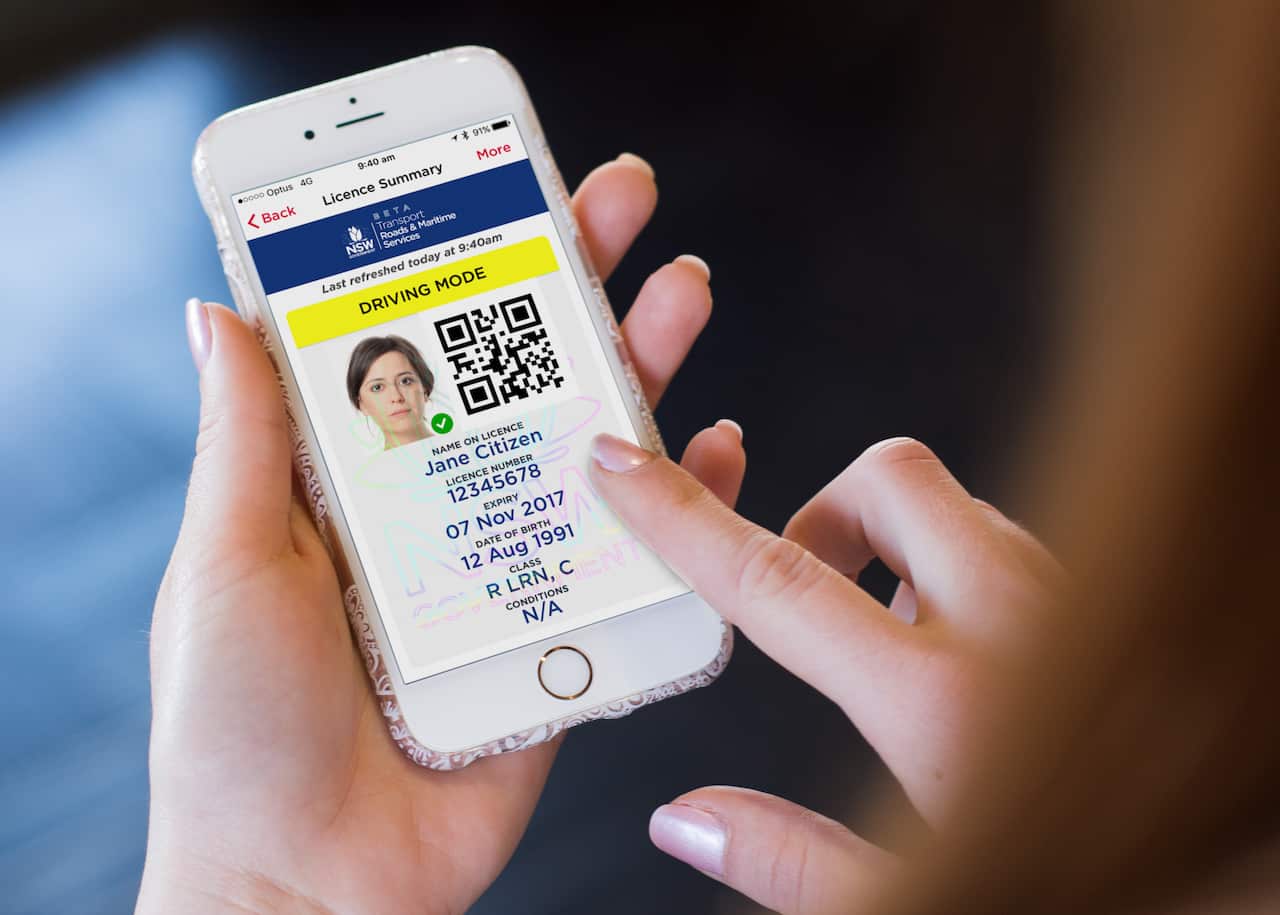 A supplied image obtained Monday, November 20, 2017, that demonstrates a consumer using a new app with digital licences 