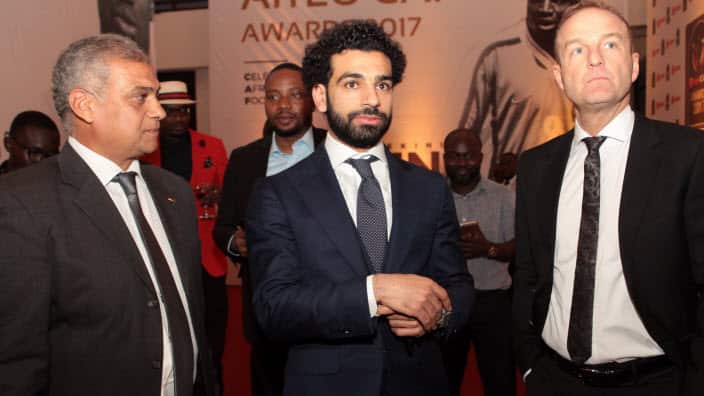 Mohamed Salah (C) of Egypt arrives for the annual CAF (Confederation of African Football) 2017 Awards Ceremony in Accra, Ghana, 04 January 2018. 