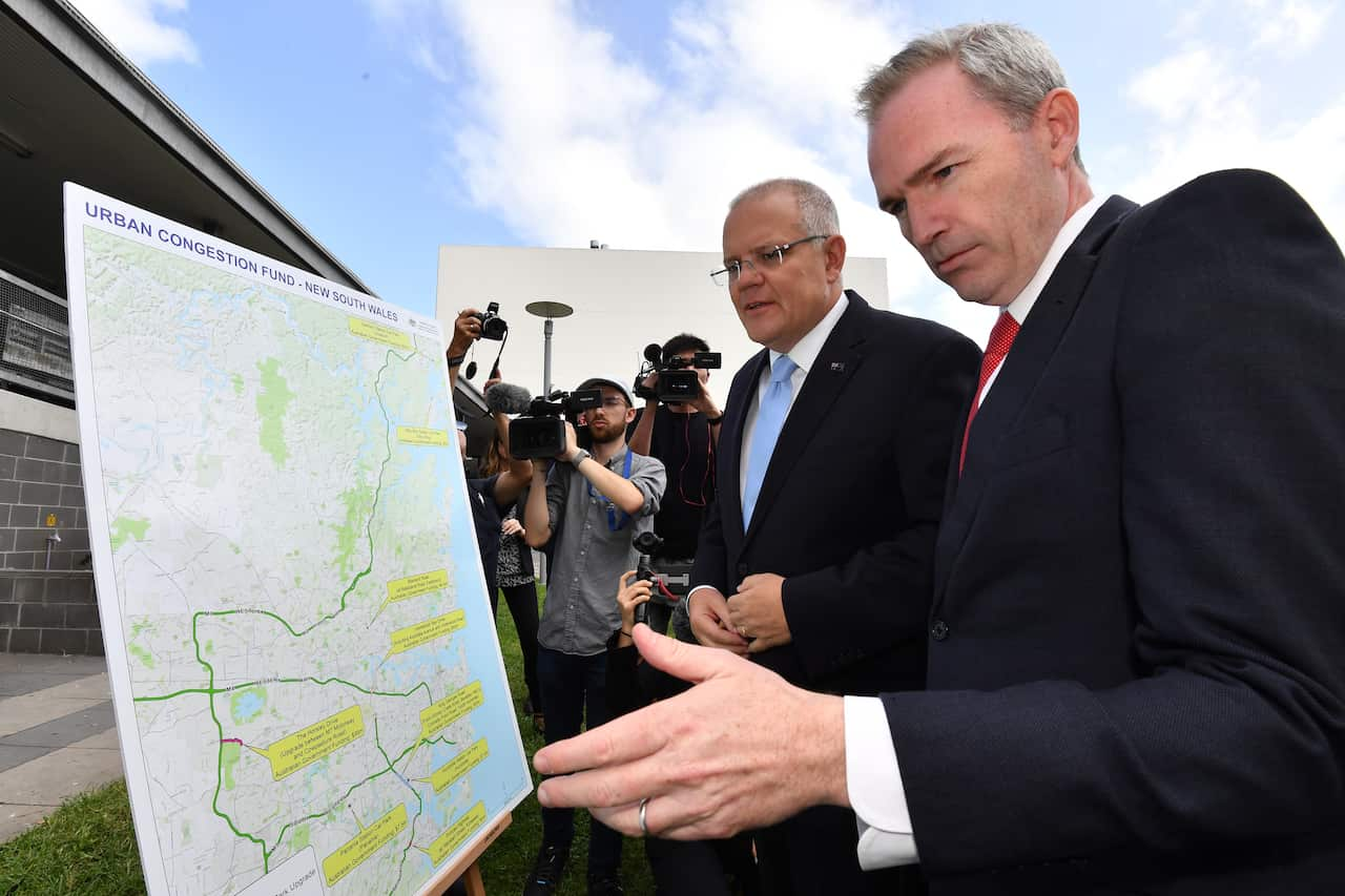 Prime Minister Scott Morrison (left) with Member for Banks and Minister for Immigration David Coleman (right) in Hurstville, Sydney